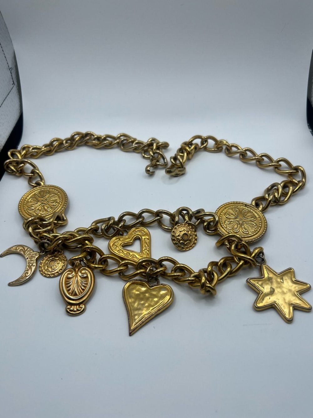 Escada Gold-Tone Charm Chain Belt with Hearts, Star & Moon Motifs